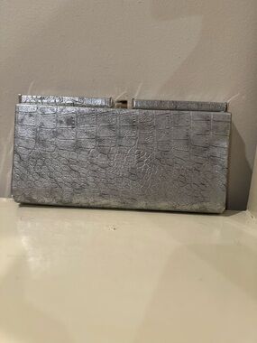 MMS Design Studio Silver Croc-Embossed Clutch